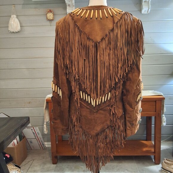 Renegade Spirt Womens Suede Leather Western Wear Brown Fringe Embellished Jacket - Picture 4 of 7